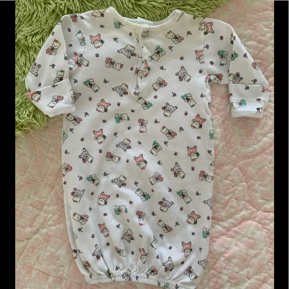 VTG Miniwear Sleeping Gown Sack 1 Piece Hat  Bears 3 PC Set Pajama White Newborn
